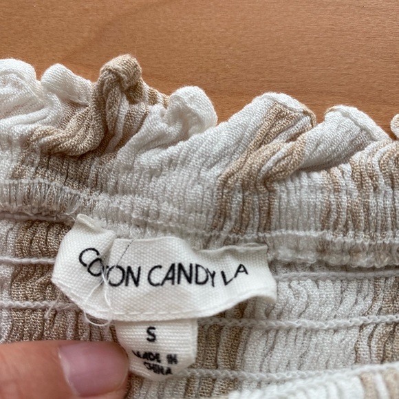 Cream Striped Ruched Tube Top - Picture 2 of 2